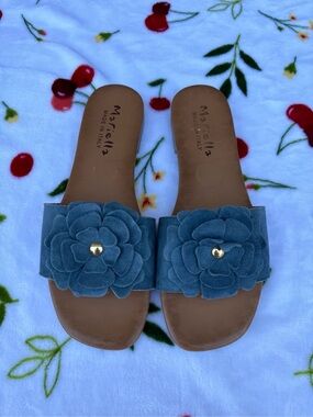 Mariella Blue Suede Flower Sandals Size 8